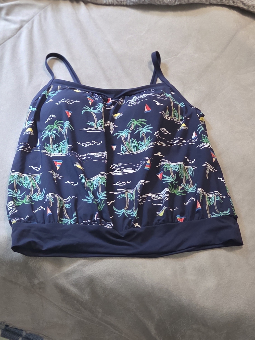 Lands' End Navy Womens One-Piece Swim Top with Tropical Print